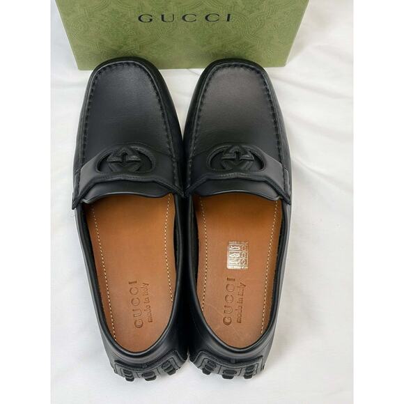 GUCCI Black Leather Interlocking G Driver Loafers SZ M 10.5 SPB JA-364722 main image 8